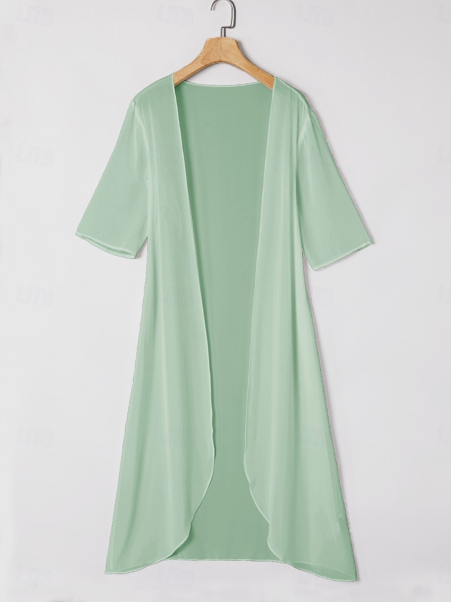 Women's Chiffon Cover-Up Jacket Solid Color Elegant Stylish Half Sleeve Sage Green Summer Spring 2025 - $29.99 –P1