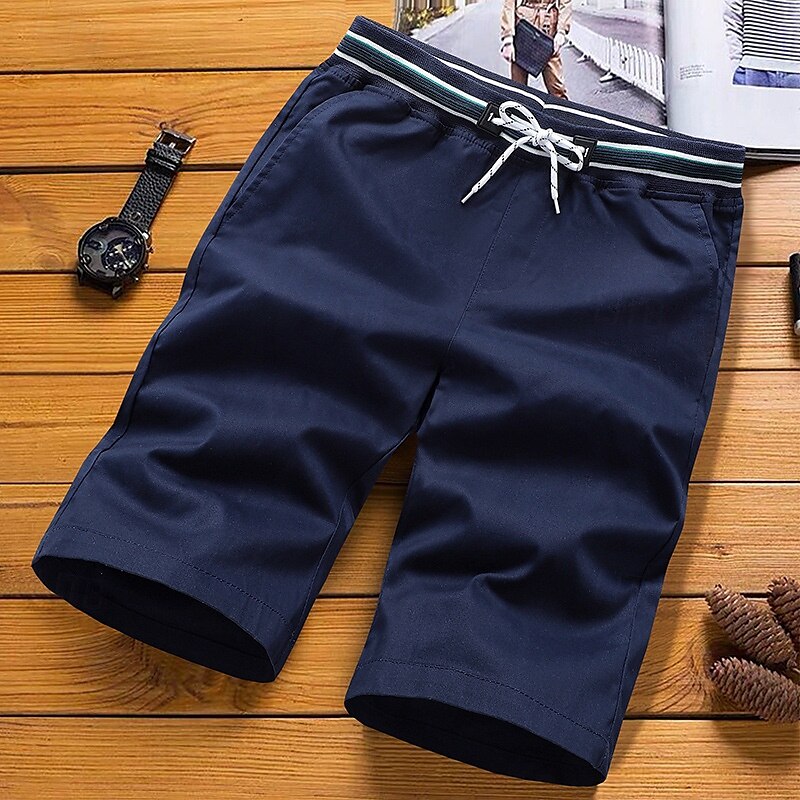 Homens Shorts sociais Shorts de trabalho Com Cordão Cintura elástica Bolso multi Tecido Conforto Vestível Comprimento do joelho Ao ar livre Esporte Diário Moda Casual Preto Azul Marinha de 2025 por $12.99 –P4