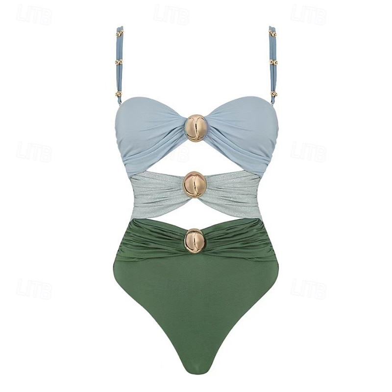 Dames Zwemkleding Een stukje 2 stuks Zwempak Lapwerk Tropisch Strand Kleding Kleurenblok U-hals Mouwloos Badpakken 2025 - $28.99 –P3