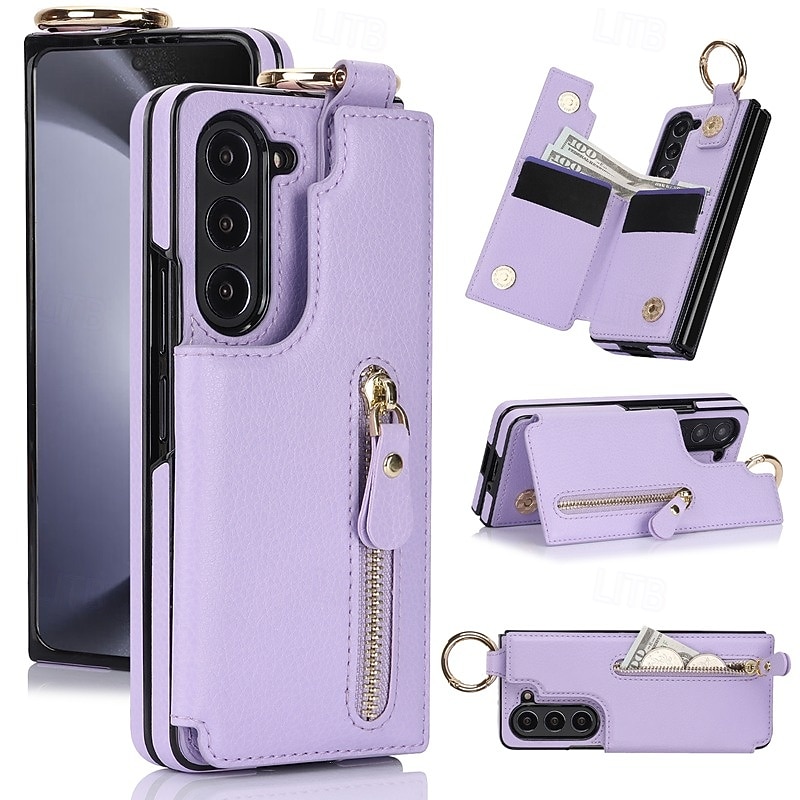 téléphone Coque Pour Samsung Galaxy Pliage en Z 7 Z Fold 5 Z Fold 4 Z Fold 3 Coque Arrière avec Support Fermeture Éclair Emplacement Carte Rétro TPU faux cuir de 2025 ? $19.99 –P1