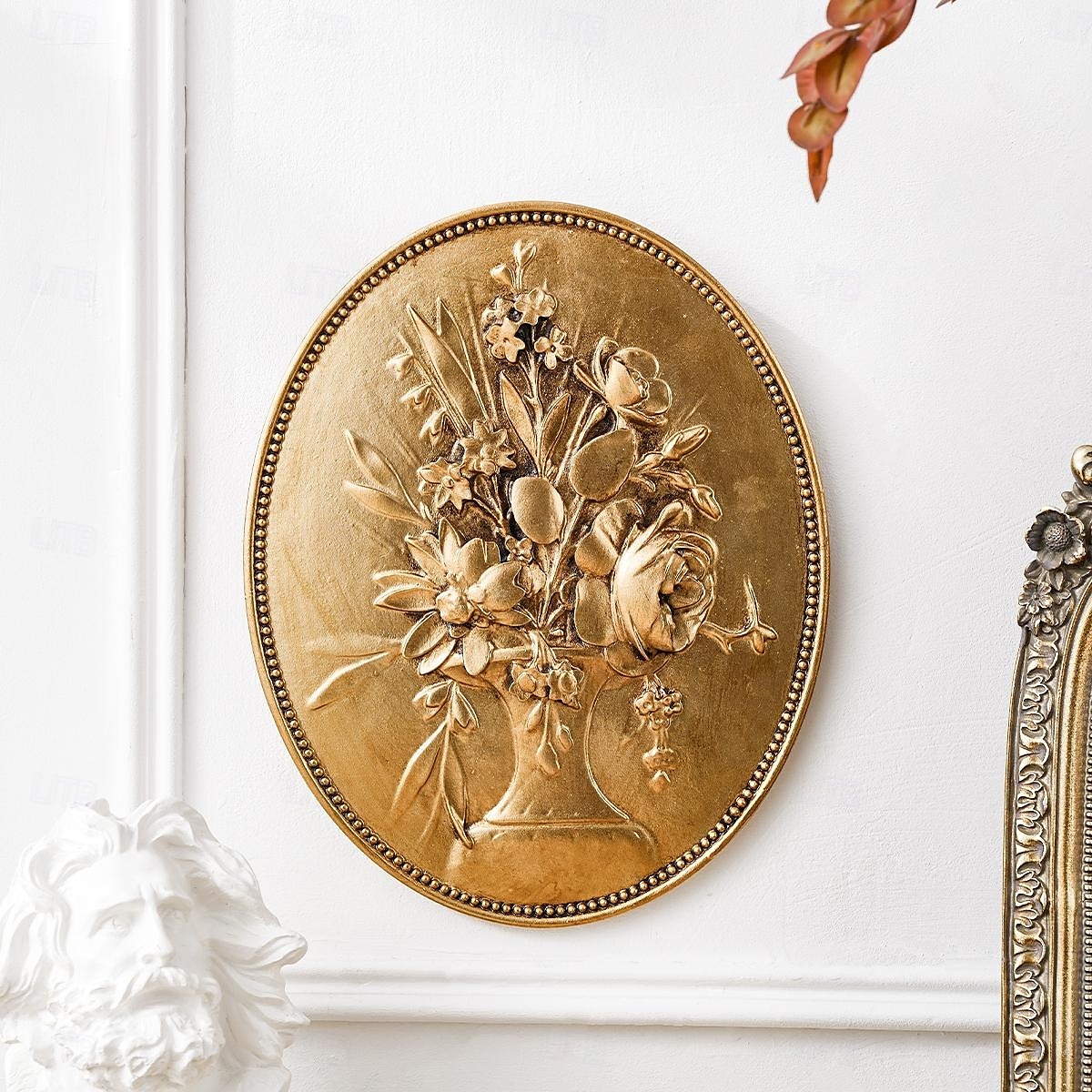 decoração de parede esculpida em baixo-relevo oval dourado vintage, decoração de parede de resina pintada à mão para casa, estilo retrô europeu, ideal para decoração de casa, hotel e adereços de de 2025 por $25.99 –P2