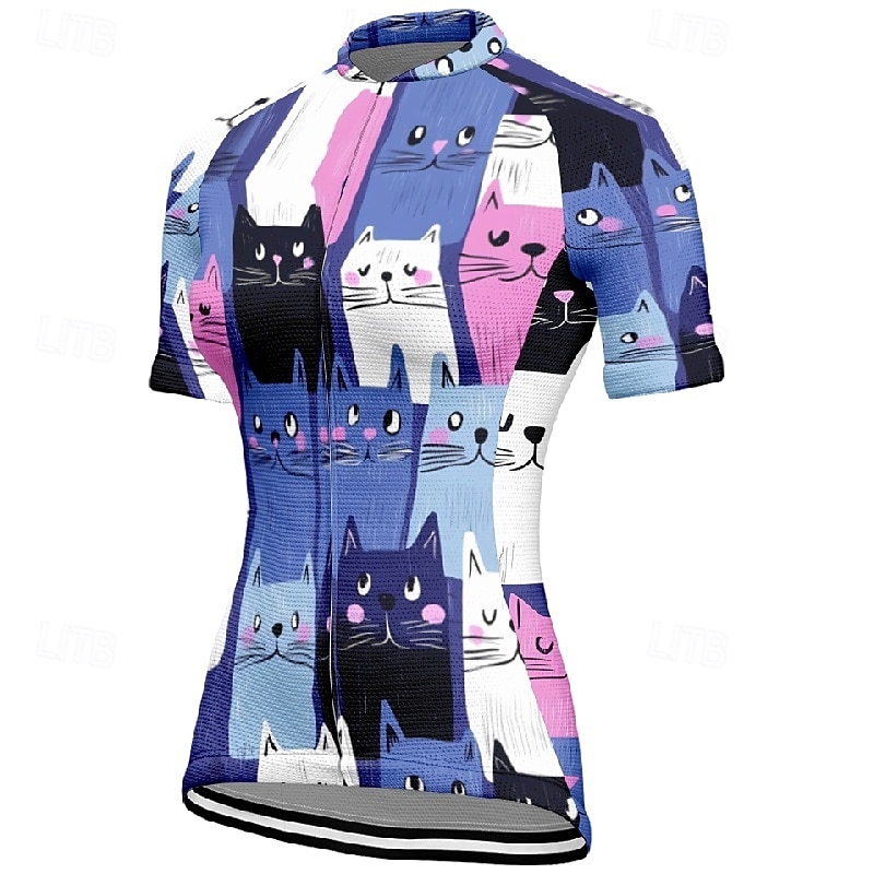 Mujer Maillot de Ciclismo Gato Manga Corta Bicicleta Camiseta Maillot con 3 bolsillos traseros MTB Bicicleta Montaña Secado rápido Diseño Anatómico Capilaridad Transpirable Deportes Negro Blanco 2026 - $23.99 –P11