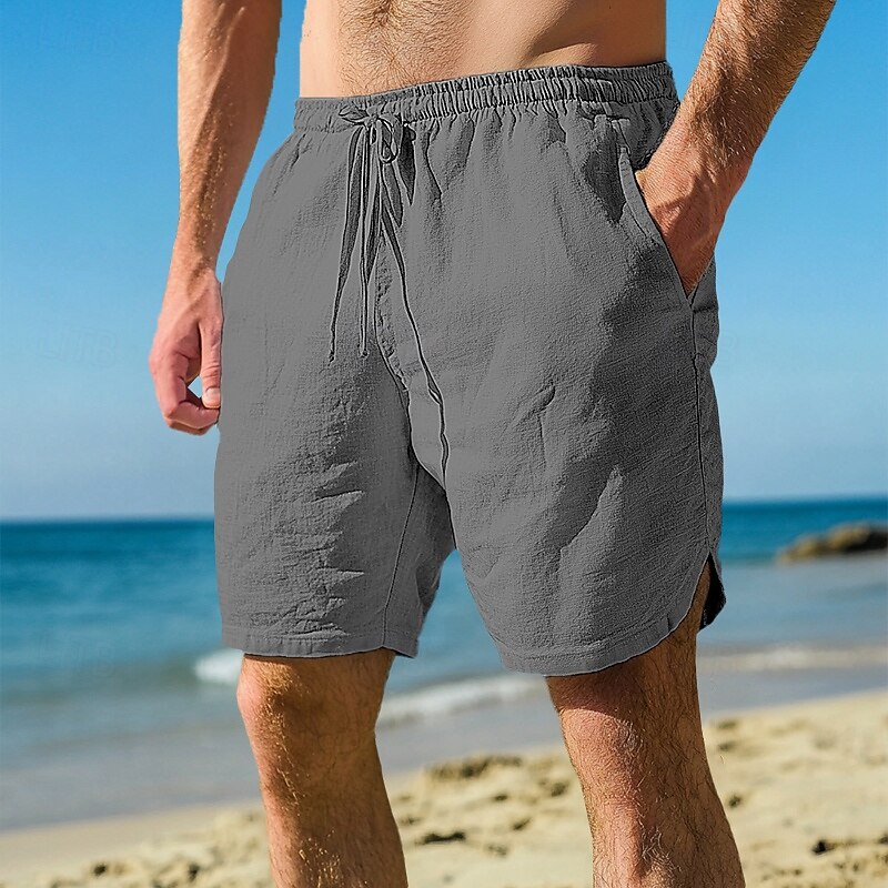 Homens Calção Shorts de linho Shorts de verão Shorts de praia Com Cordão Cintura elástica Tecido Conforto Respirável Comprimento do joelho Ao ar livre Diário Feriado Moda Havaiana Preto Azul Marinha de 2025 por $22.99 –P6