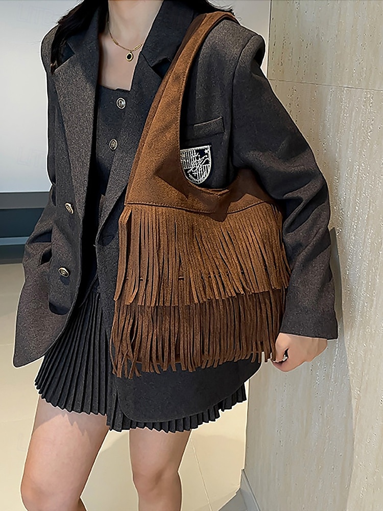 Women's Boho Fringe Shoulder Bag Hobo Handbag – Vintage Faux Suede Handbag for Music Festivals, Casual Outings & Travel 2025 - $24.99 –P3