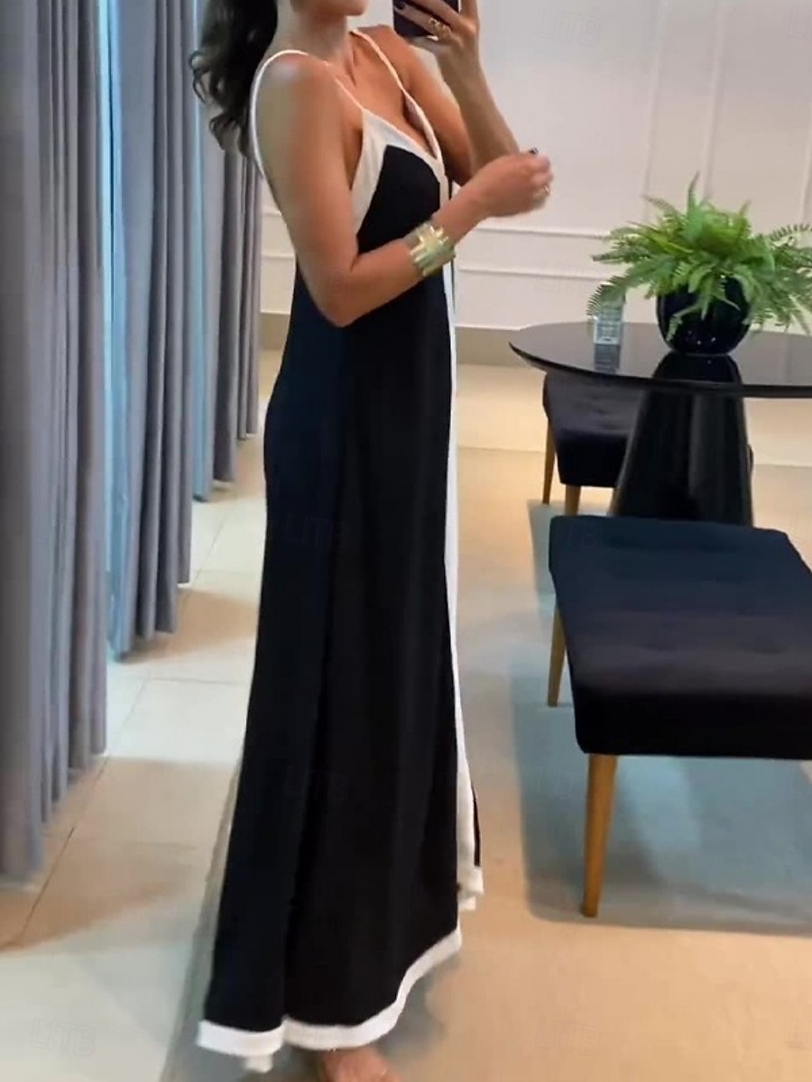 Kvinnors maxiklänning A-line klänning enfärgad sovklänning off-the-shoulder klänning avslappnad utomhus gå ut vanlig passform grafisk ärmlös spaghetti axelband svart sommar 2025 - $34.99 –P5