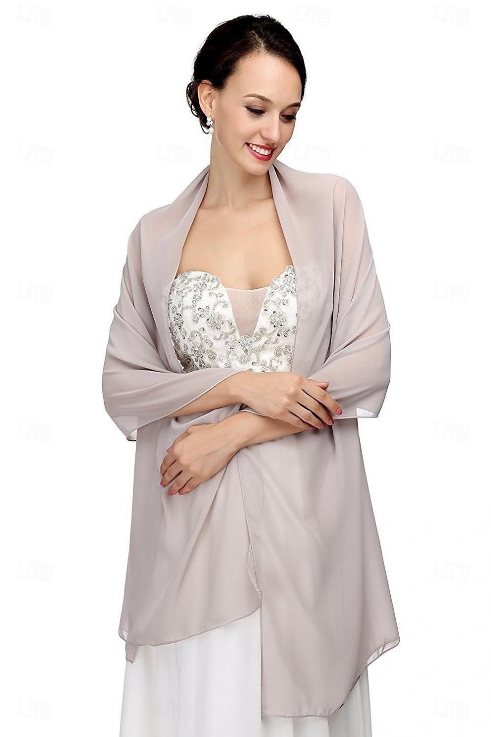 sjalar dam omlott bolero axelryckning kappor / jackor elegant solskydd långärmad chiffong bröllopssjal med ren färg för den formella våren  & höstklänning för att imponera 2025 2025 - $20.99 –P10