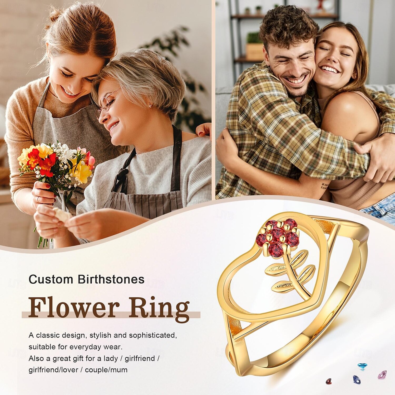 Personlig tilpasset blomster ring tilpasset beste gave til mamma bursstein smykker kone eller kjæreste til morsdag jubileum 2025 - $18.99 –P3