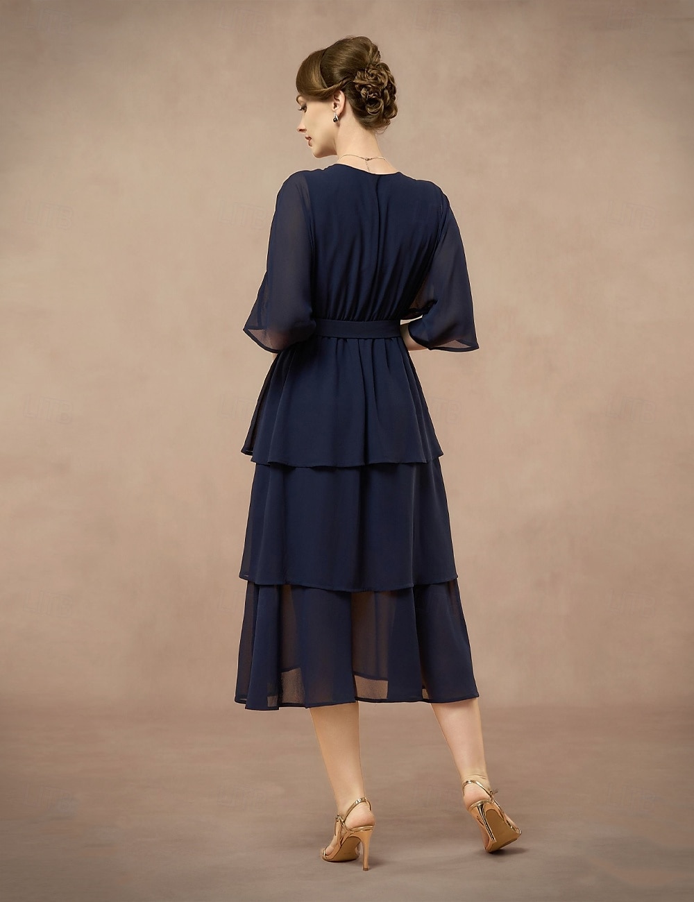 A-Line Mother of the Bride Dress Wedding Guest Elegant V Neck Floor Length Chiffon Half Sleeve with Bow(s) Cascading Ruffles Solid Color 2025 2025 - $87.99 –P2