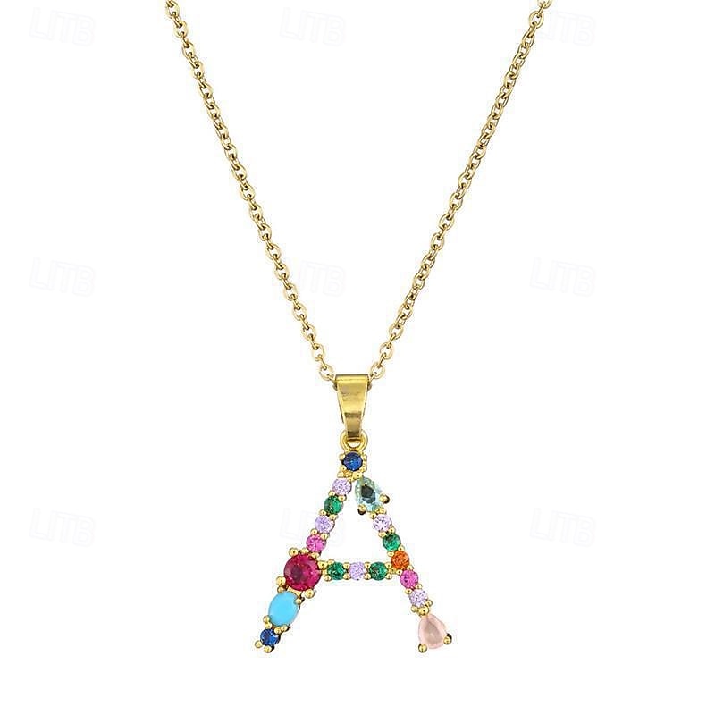 collana con lettera personalizzata, catena hip hop per clavicola, ciondolo con alfabeto in zircone colorato micro-pavé di rame, regalo di gioielli unico per la festa della mamma del 2025 a $7.99 –P1