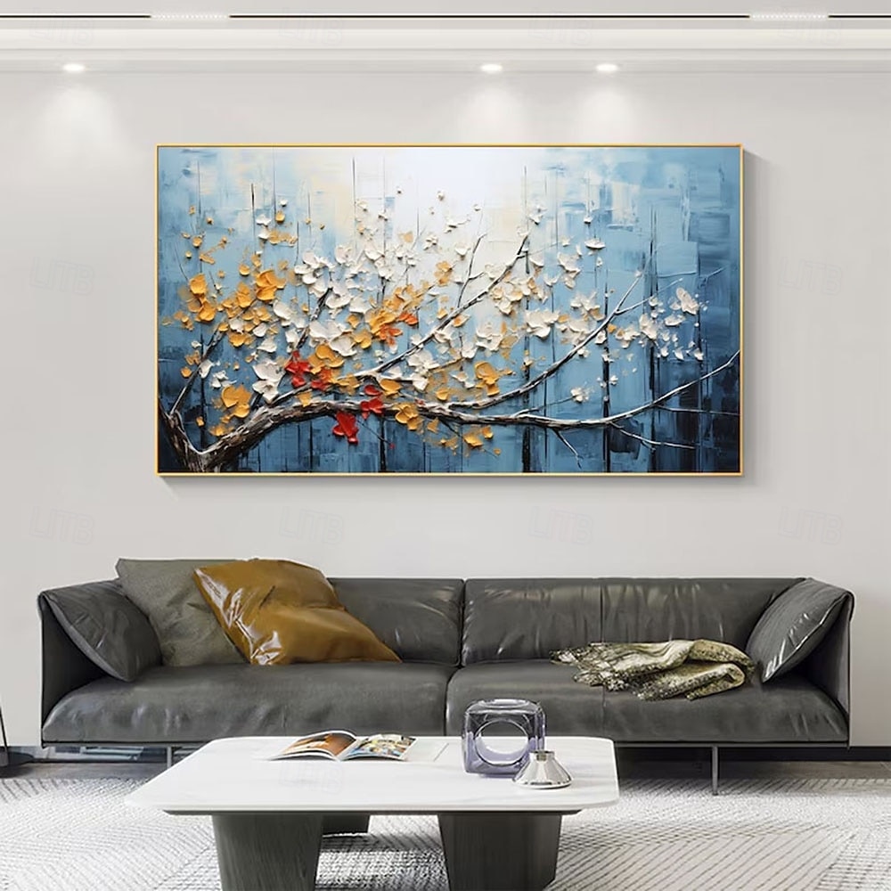 abstraktes Ölgemälde mit Blütenbaum auf Leinwand, großes Wandkunst-Landschaftsölgemälde, handgemalt, minimalistisches Blumenlandschaftskunstgemälde, handgefertigtes individuelles Gemälde für 2025 - $61.99 –P3