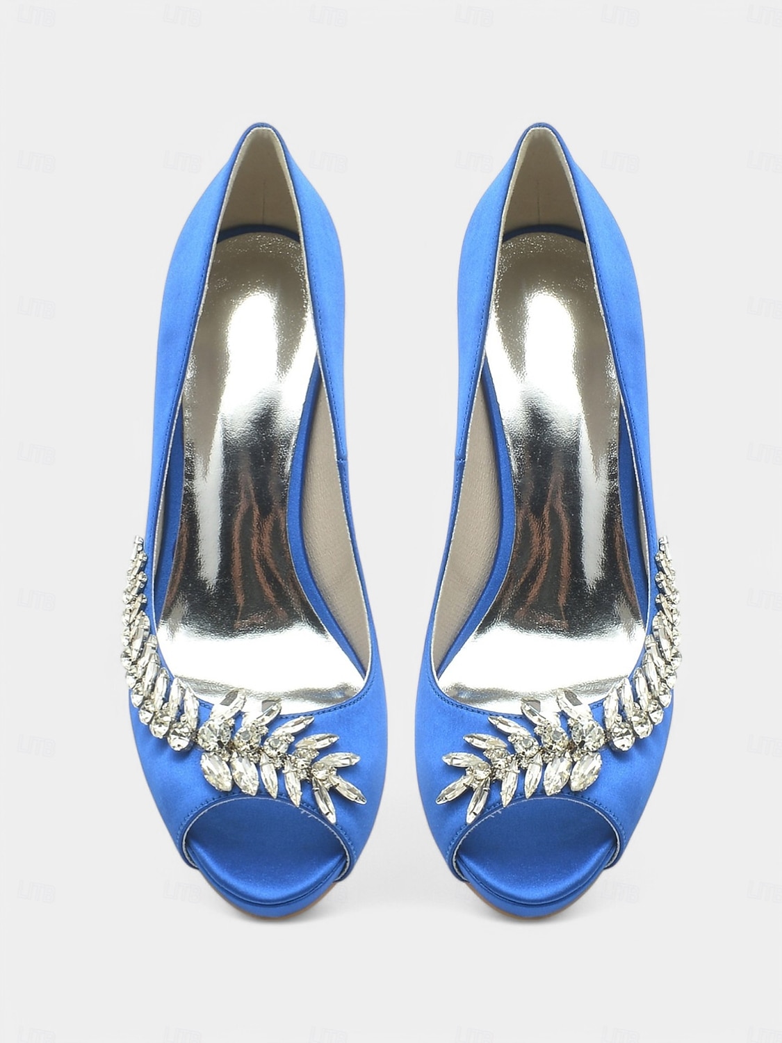 tocuri cu vârf deschis din satin albastru, cu ornamente cu cristale – pantofi de lux pentru nuntă și bal pentru femei 2025 - $64.99 –P3