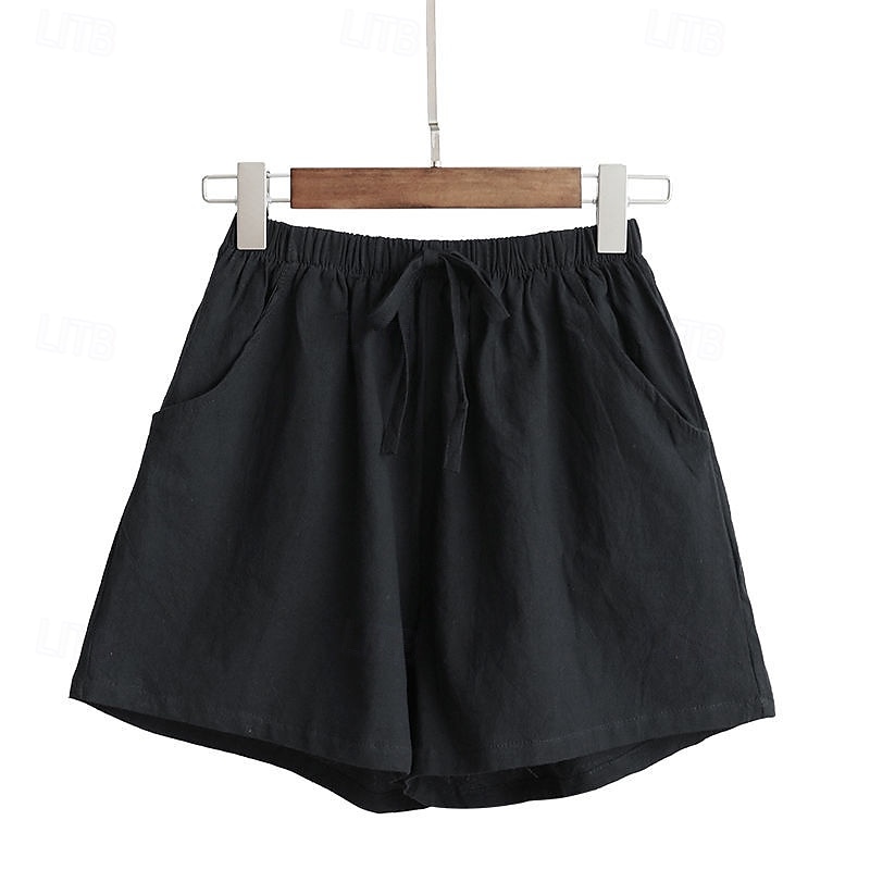 Femmes Short en coton et lin Shorts Slacks Streetwear Occasionnel Court Naturel Uni Avec Poches Conception à cordon élastique Confortable Vacances Rue Carmin Vert forêt Bleu ciel clair Gris Été Coupe de 2025 ? $11.99 –P8