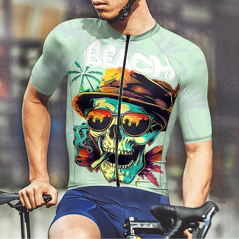 Homme Maillot Velo Cyclisme Manche Courte Cyclisme Tee-shirt Maillot avec 3 poches arrière VTT Vélo tout terrain Respirable Séchage rapide Conception anatomique Mèche Violet Vert Crânes Des sports de 2025 ? $20.79 –P8