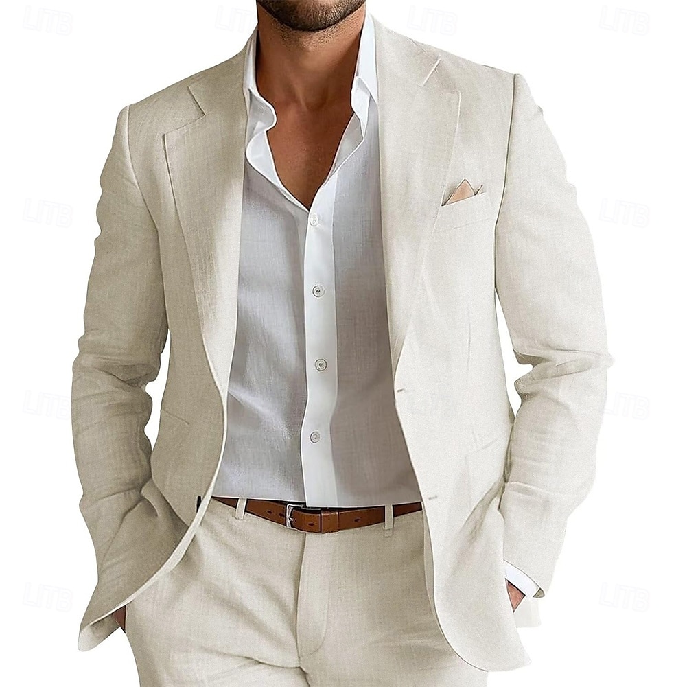 Masculino Smoking ternos de linho casamento na praia Casual sábio Lilás Primavera / Outono / Inverno / Verão Terno Leve Cor Sólida Padrão Conjunto de 2 peças Comum 1 Botão de 2026 por $125.99 –P1