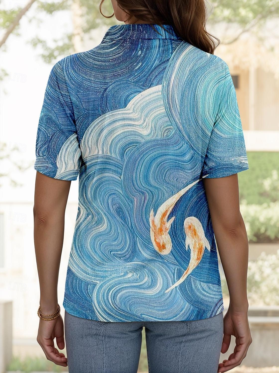 Dames Overhemd Ombre Grafisch dier Dagelijks Stijlvol Korte mouw Overhemdkraag Normale tops Dagelijks Feestdagen blauw Zomer Lente 2025 - $24.99 –P2