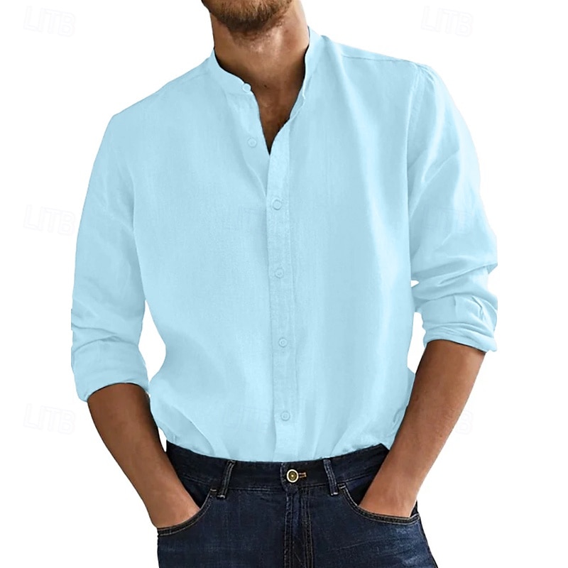 Per uomo Camicia Camicia con colletto alla coreana Camicia Estiva Abbigliamento da spiaggia Camicia casual Camicia con Bottoni Tinta unica Vacanza Crociera Nero Bianco Rosa Arancione Manica Lunga del 2025 a $23.99 –P8