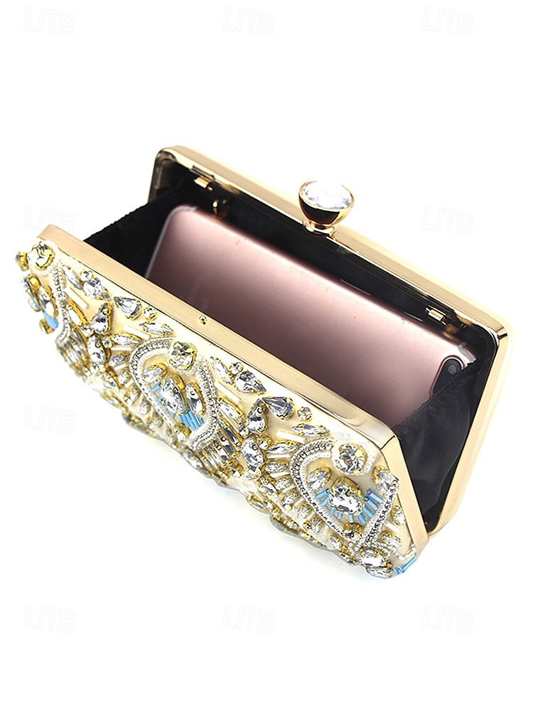 Per donna Clutch Borsa da Sera Polsiera Borse a Spalla Seta Feste Ricevimento di matrimonio Strass Perline Paillettes Borsa Multiuso Tinta unica Nero Blu Oro del 2025 a $29.99 –P7