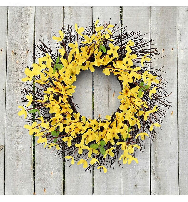 couronne de printemps guirlande de brindilles florales artificielles jaunes - décoration rustique suspendue pour portes, clôtures, jardins &terrasse de 2025 ? $11.99 –P3