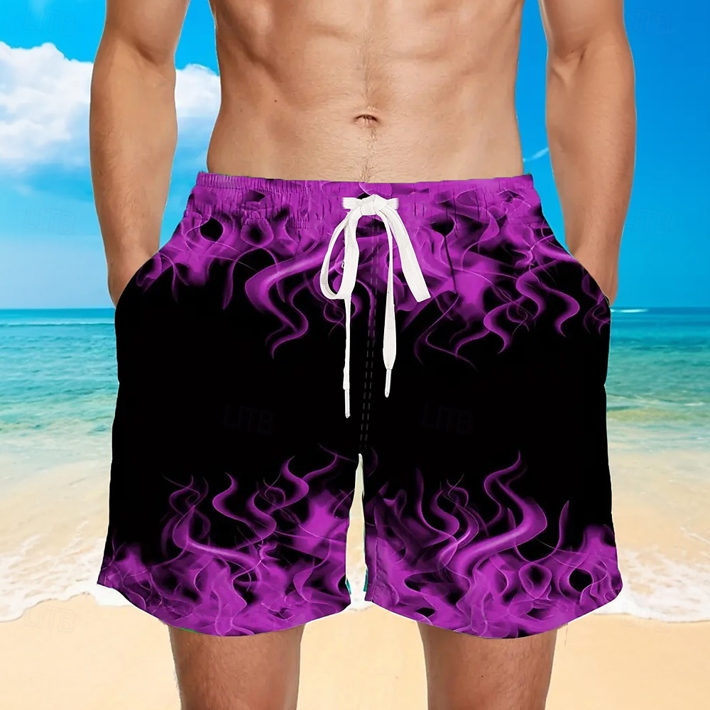 Men's 3D Print Flame Board Shorts Swimming Trunks Summer Shorts Mid Waist Streetwear Hawaiian Beach Vacation Wear Side Pockets Mesh Lining Elastic Drawstring Waist Designer Clothing Apparel 2025 - $19.99 –P6