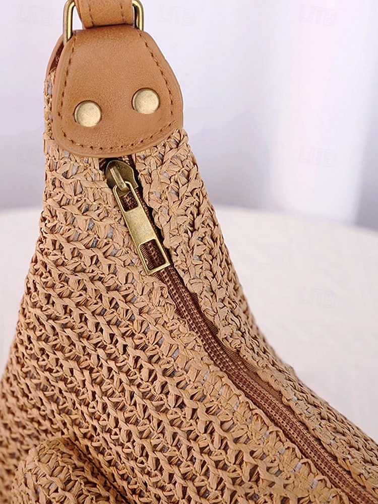 női nagy kapacitású, kézzel készített szalmából készült nyeregtáska válltáska - bohém crossbody táska elülső zsebbel, nyári strandtáska, alkalmi utazótáska nyaraláshoz, vásárláshoz és mindennapi használatra 2025 - $19.99 –P10