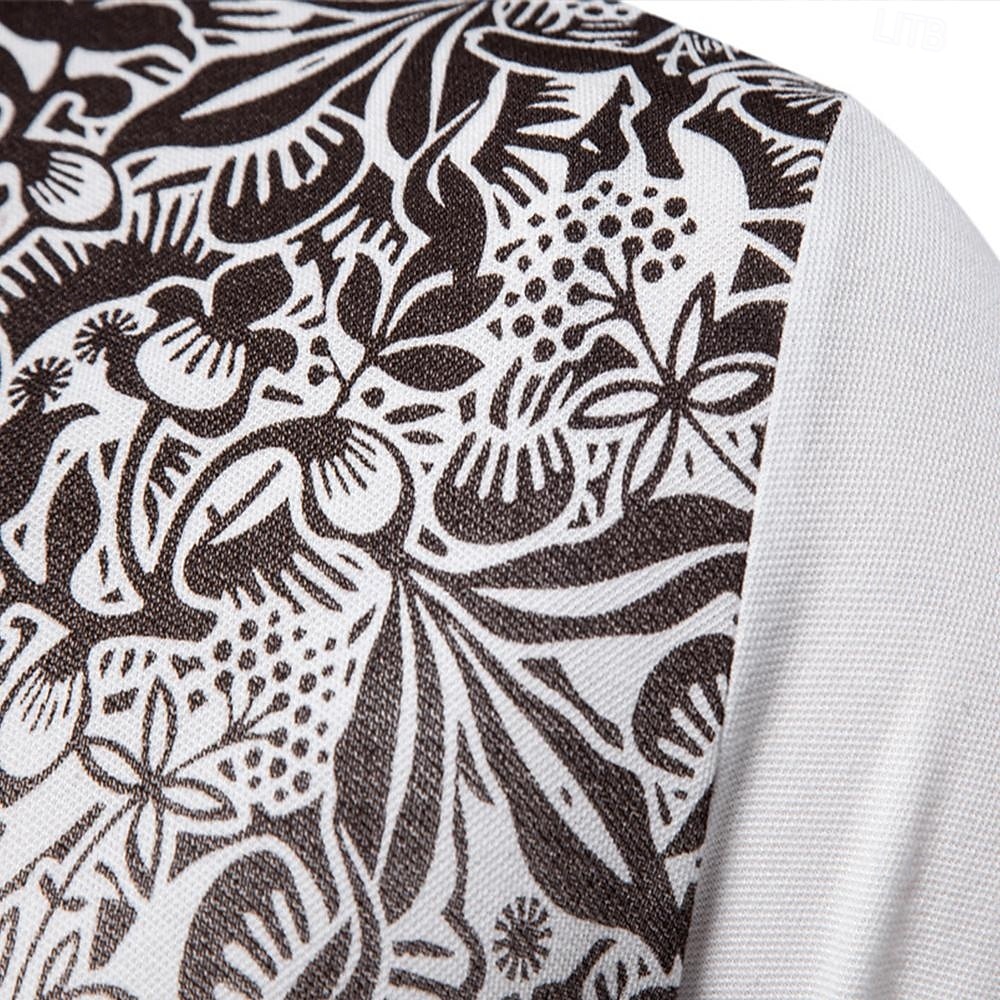 Homens Pólo Polo de malha Formal Trabalho Aberto para a Lateral Manga Curta Floral Botões Estampado Primavera Azul denim Branco Azul Marinha Verde cáqui Azul Claro Pólo de 2026 por $25.99 –P7