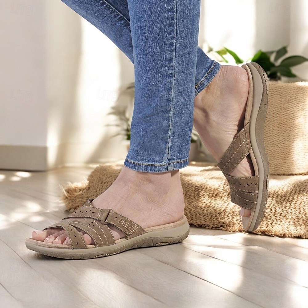 Damen Sandalen Hausschuhe Slippers Boho Flache Sandalen Hausschuhe im Freien Täglich Strand Feste Farbe Sommer Keilabsatz Klassisch Brautkleider schlicht PU Schwarz Weiß Rosa 2025 - $24.99 –P2