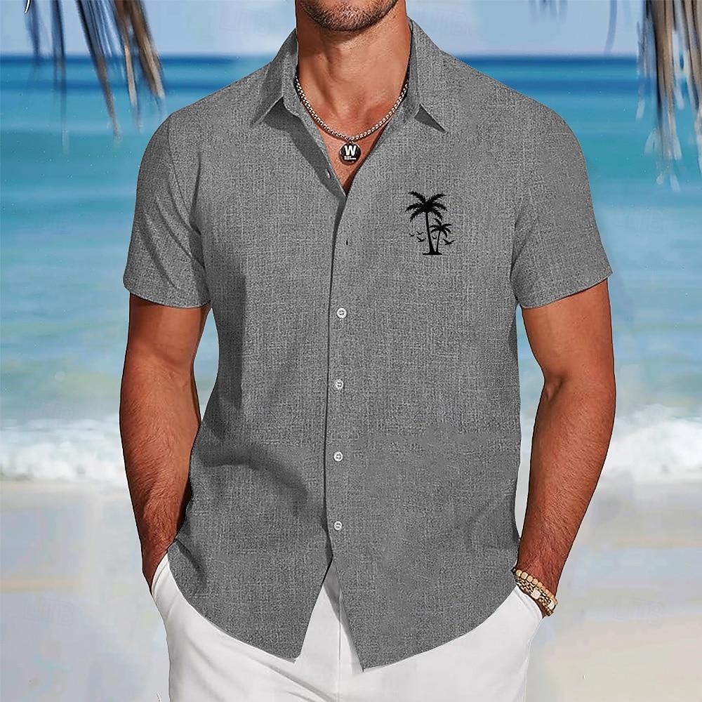 Men's Coconut Tree Tropical Plants Linen Shirt Beach Shirt Summer Hawaiian Shirt Short Sleeve Hawaiian Vacation Holiday Beach Wear Summer Spring Turndown Collared Shirts Blue Green Gray 2026 - $25.99 –P5