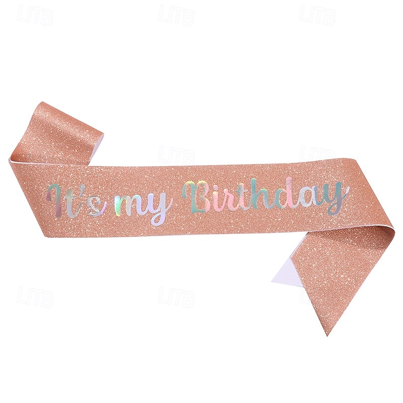 fascia per festa di compleanno in tessuto elastico glitterato, fascia "è il mio compleanno", cintura scintillante per feste per decorazioni per feste di compleanno per bambine del 2025 a $4.99 –P8