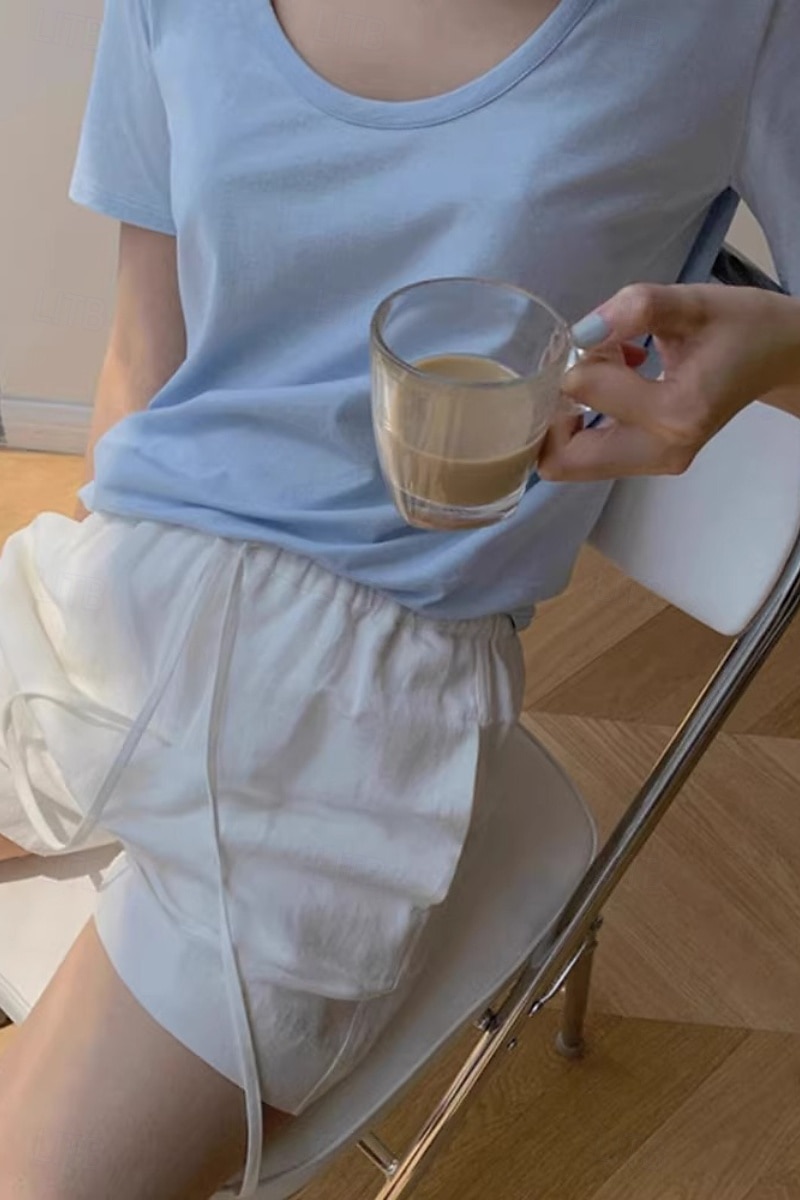 2025年 女性用 コットンリネンショートパンツ ショーツ スラックス ストリートファッション カジュアル ショート ナチュラルウエスト 平織り ポケット 弾性巾着デザイン 通気性 ソフト 快適 マイクロエラスティック カジュアル デイリーウェア ホワイト 夏 レギュラー コレクション – $25.99 –P2