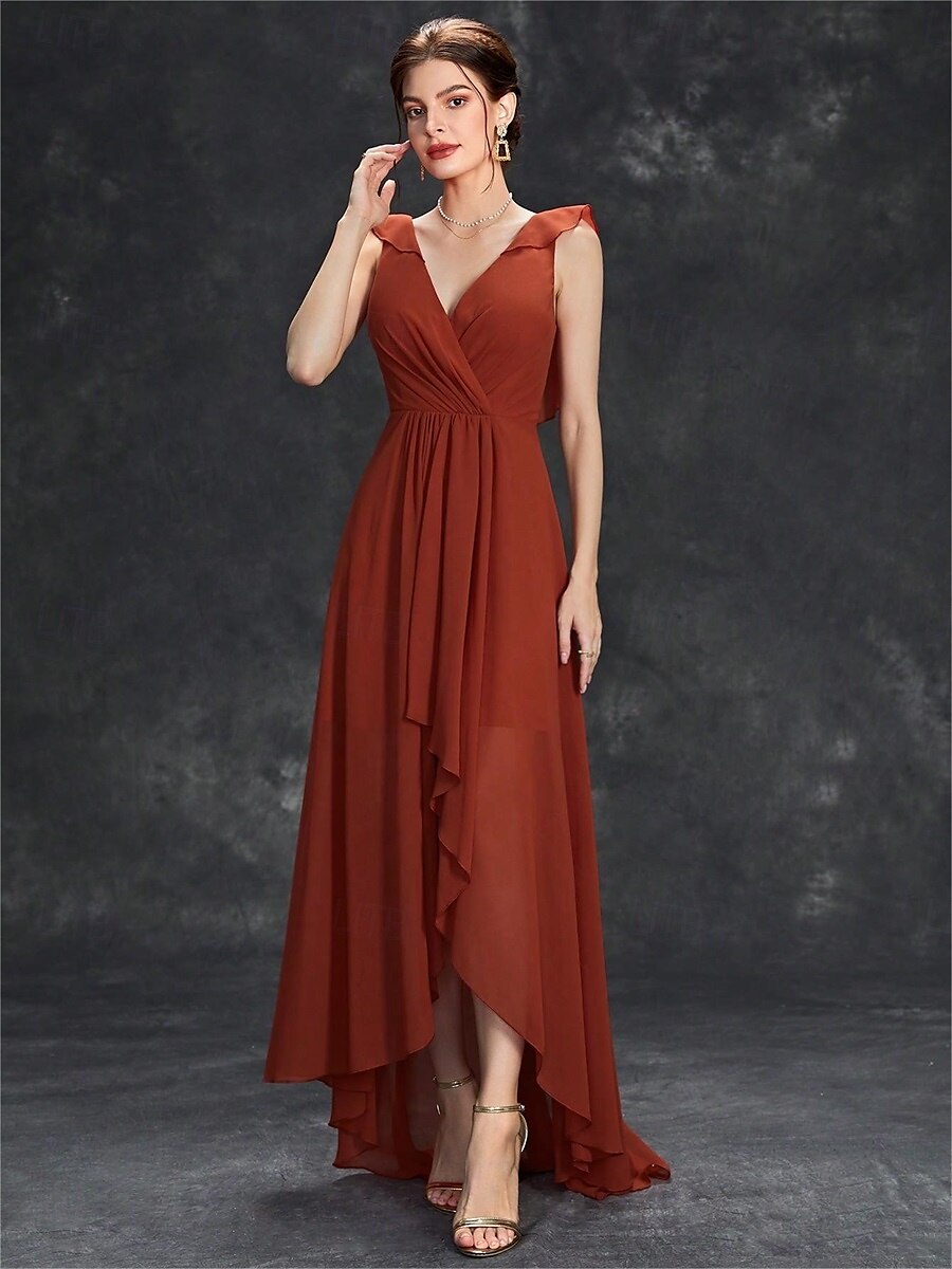 Robe Robe de Mère de Mariée  Élégant Fête Col en V Longueur au sol Chiffon Sans manches avec Plis 2025 de 2025 ? $79.99 –P26