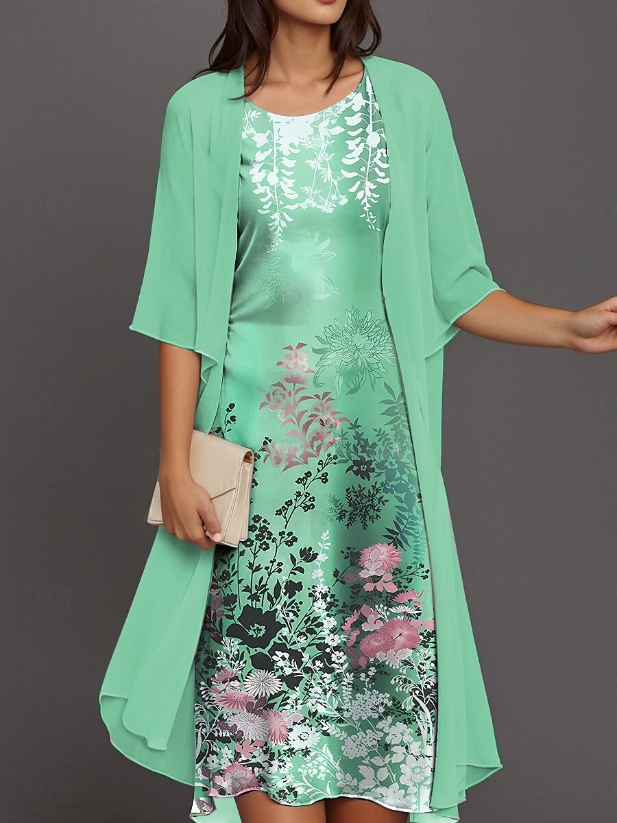 Women's Graduation Dress Midi Dress Dress Set Summer Dress Party Cocktail  Floral Print Half Sleeve Crew Neck Wedding Guest Daily Pink Blue Purple  Summer Spring Loose Fit 2026 - $38.99