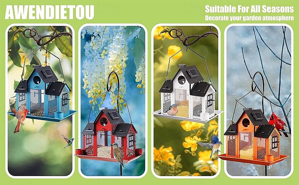 Solar Bird Feeders for Ourside,Bird House Squirrel Proof Feeder,Hanging Metal Mesh Wild Window Large Finch Cardinal Feeder Nest Houses,Bird Outdoors and Garden Decoration 2025 - $39.99 –P4
