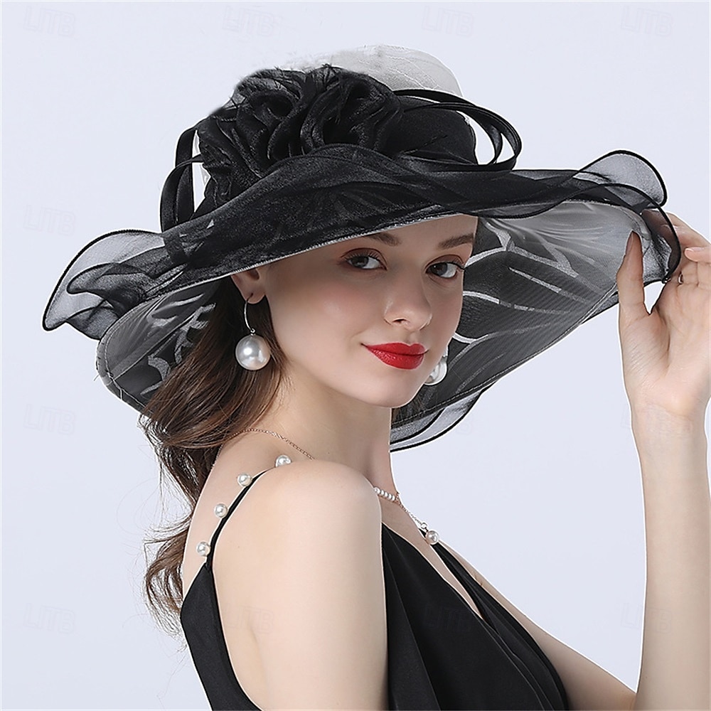 hatut Organza Aurinkohattu Pyhäpäivä Teekutsut Hevoskilpailu cocktail Tyylikäs Vintage söpö tyyli Kanssa Kukkakuvio Päähine Päähineet 2025 - $27.99 –P6