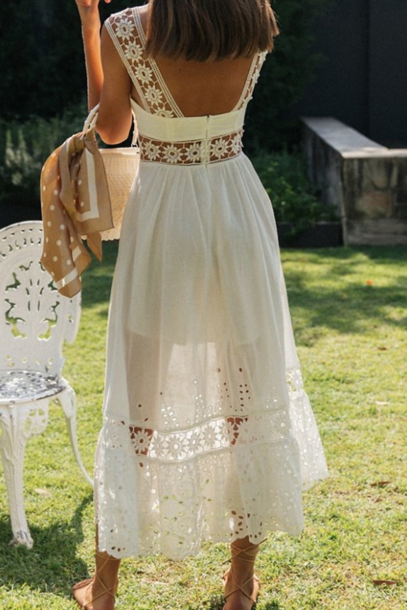 Women's Midi Dress White Dress Graduation Dress Elegant Fashion Modern Vacation Birthday Going out Regular Fit Plain Sleeveless U Neck White Summer 2025 - $32.99 –P12