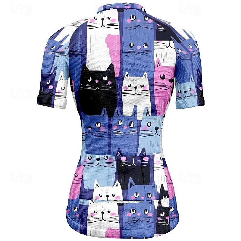 Mujer Maillot de Ciclismo Gato Manga Corta Bicicleta Camiseta Maillot con 3 bolsillos traseros MTB Bicicleta Montaña Secado rápido Diseño Anatómico Capilaridad Transpirable Deportes Negro Blanco 2026 - $23.99 –P12