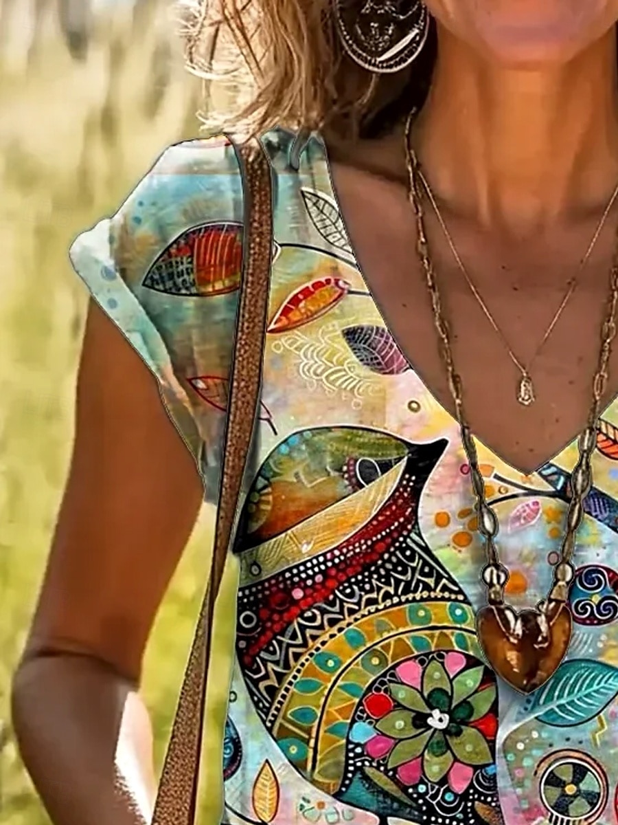 Top de măsuță pentru femei cu design grafic boho abstract casual fără mâneci guler rotund potrivit pentru purtarea zilnică weekenduri și vacanțe imprimeu verde salvie vară 2025 - $19.99 –P2