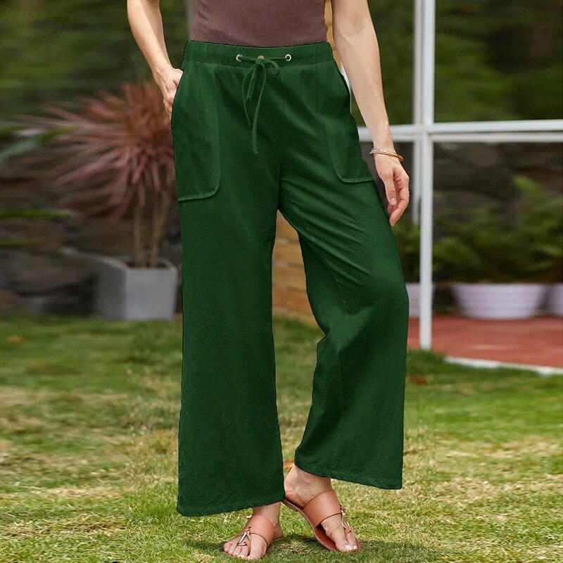 Mulheres Calças de linho de algodão Calças Simples Casual Comprimento total Natural Tecido Bolsos Design de cordão elástico Confortável Exterior Rua Roupa Diária Marron Escuro Verde Depressão Azul de de 2025 por $23.99 –P13