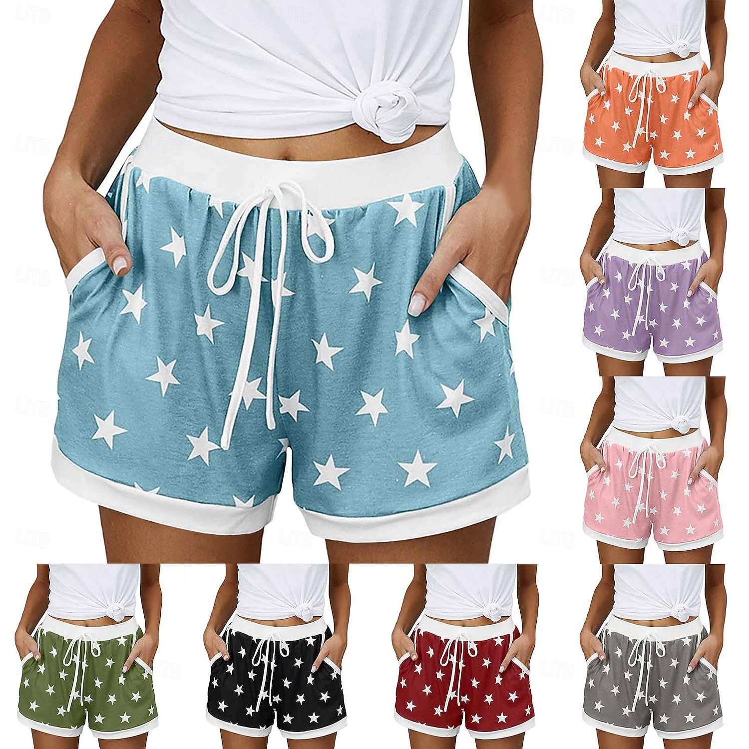 Women's EU / US Size Bermuda shorts Pajamas Track Pants Baggy Shorts Athleisure Athletic Short Medium Waist Star Pocket Printing Basic Outdoor Comfortable Sports Micro-elastic Casual Sports claret 2026 - $20.99 –P1