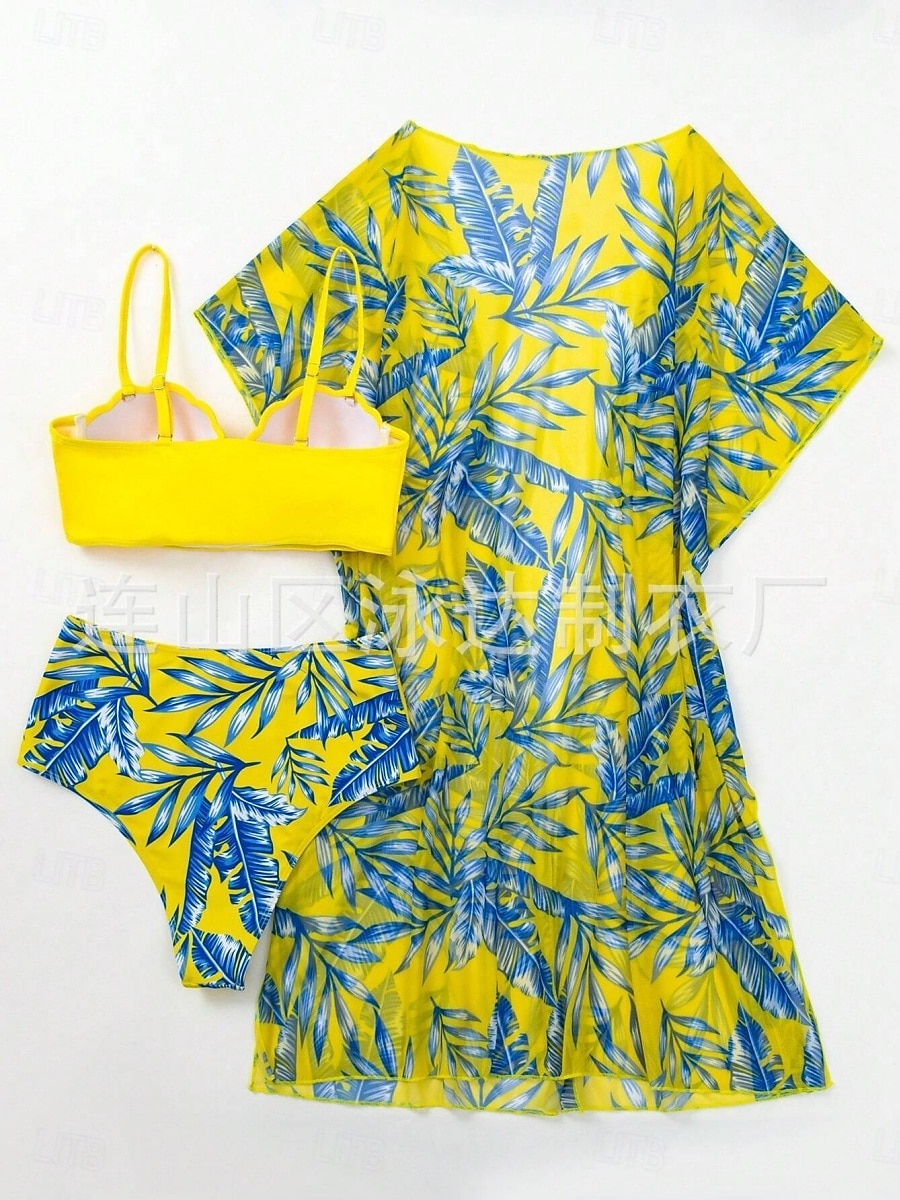 Kvinnors Baddräkter Bikini Tre Delad Troser Baddräkt Rygglös Mage Kontroll Hög Midja Slim Semester Strandkläder Löv V Nack Långärmad Baddräkter 2025 - $31.99 –P18