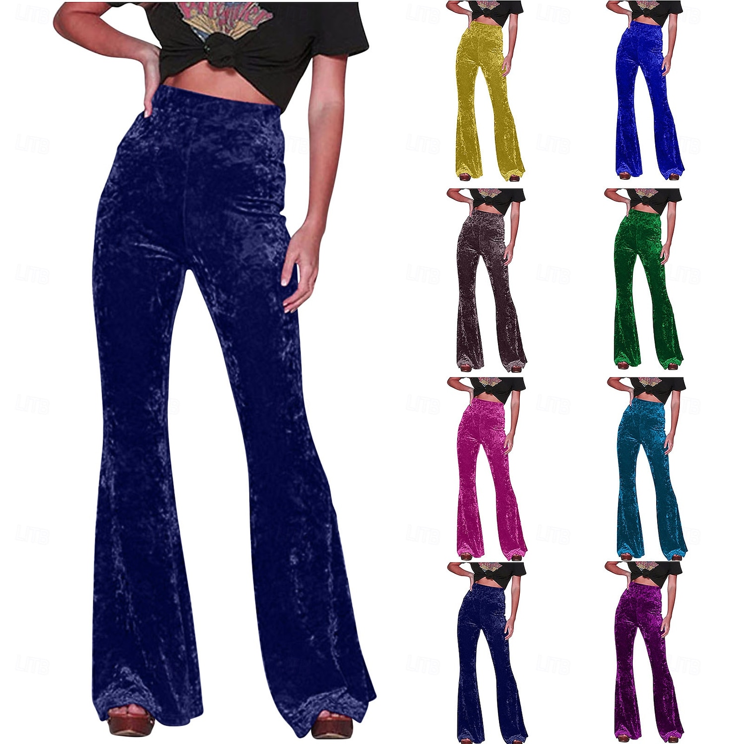 Retro / vintage 60-talet Hippie Lång längd Bell Bottom byxor Utsvängda byxor Hippie Ensfärgat Maskeradkläder Dam Karnival Dagliga kläder Prideparad Pride månad Vuxna Byxor 2025 - $20.99 –P1
