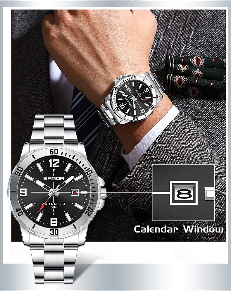 SANDA 3265 Men's Quartz Watch Simple and Fashionable Large Dial Night Light Waterproof Band Calendar Wristwatch 2025 - $34.99 –P12