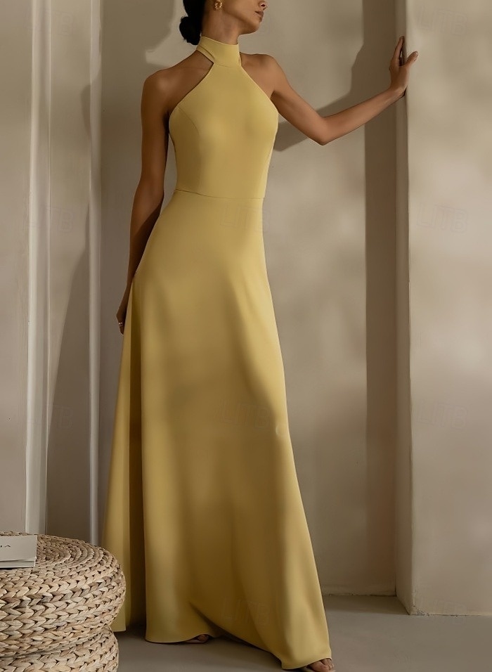 Robe de Soirée A-Line Élégante Robe Formelle de Soirée Longueur de Sol Sans Manches Col Halter Satin d'Italie Dos Nu avec Bretelles de 2025 ? $170.99 –P1
