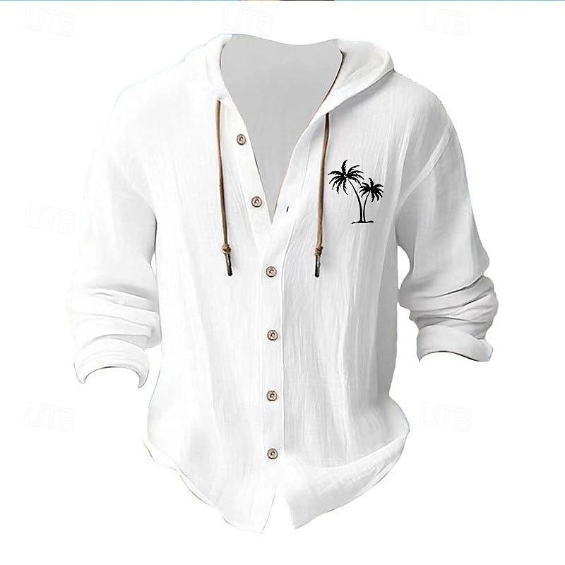 Herren Weißes Baumwollhemd Minimalistisches Aloha-Shirt Freizeithemd Knopfhemd Baumwollhemd Kokospalme Urlaub Straße Schwarz Weiß Blau Khaki Langarm Mit Kapuze Frühling & Sommer Bekleidung Button-Down 2025 - $26.99 –P7