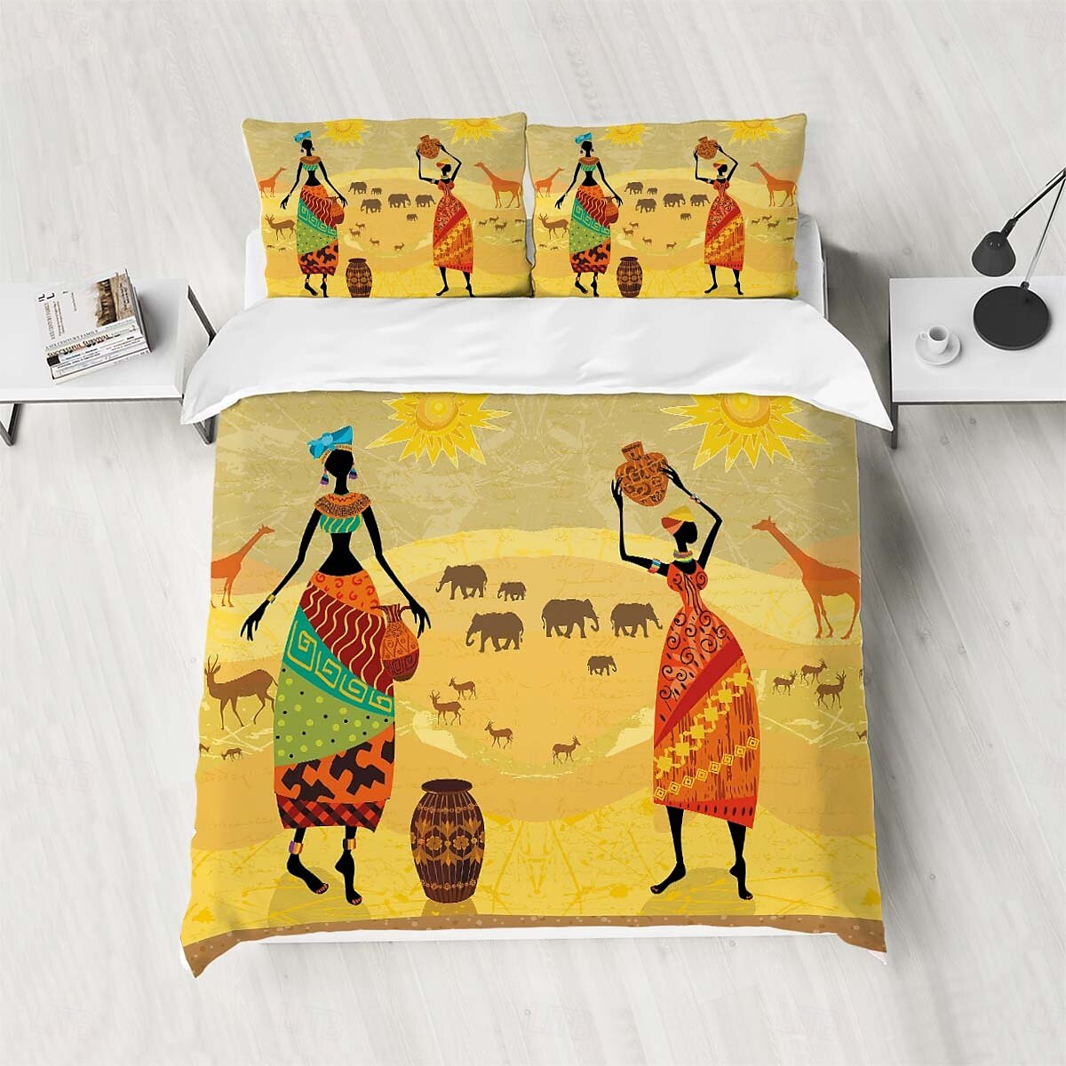 Three piece set of African primitive tribal character prints down duvet cover hotel bedroom guest room famous guest bed bedding comfortable set 1 down duvet cover 2 pillowcases king size bed s 2025 - $34.99 –P9