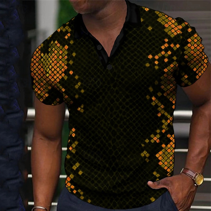 Férfi Mértani Pólóingek Golfing Rövid ujjú Pólóingek Galléros ingek Alkalmi Nyaralási viselet Ünnepi viselet Fesztivál viselet Gombok 3D nyomtatás Fekete Sárga Arcpír rózsaszín 2025 - $22.99 –P3