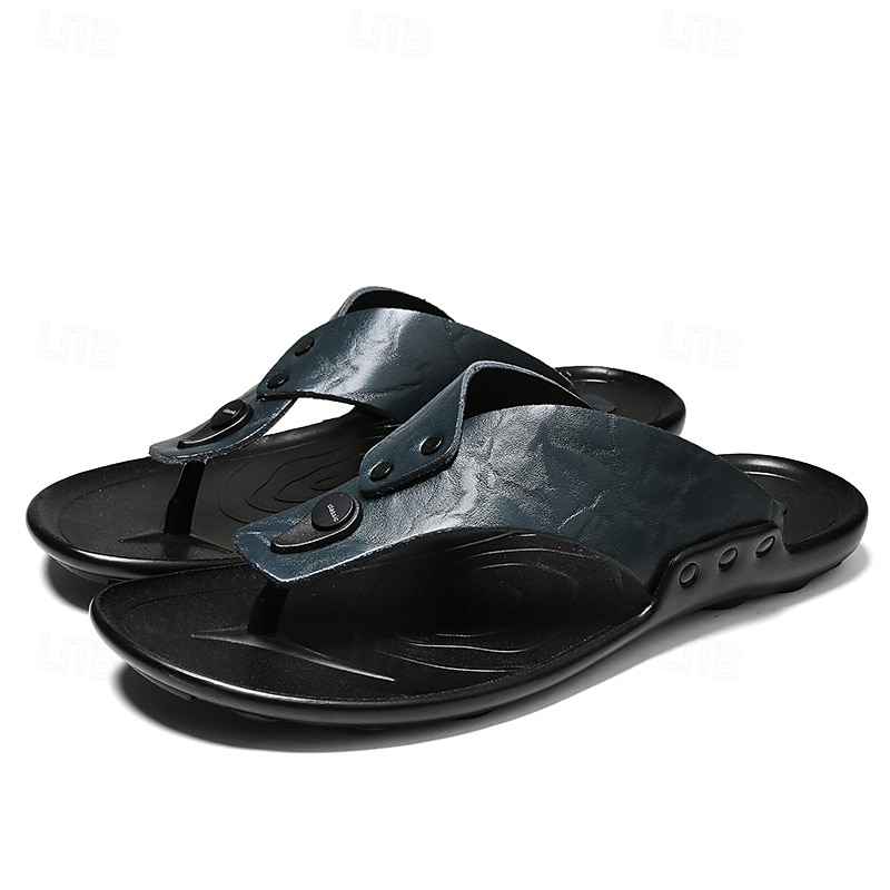 Moderne Flip-Flops aus hellbraunem Kunstleder für Herren mit doppelten Aussparungen und verstellbaren Riemen – vielseitiges Schuhwerk für Komfort im Alltag 2025 - $24.99 –P6
