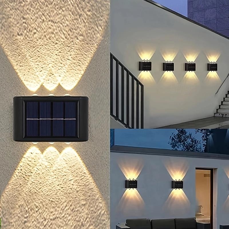 4 st led utomhus solcellslampor stegljus 6 pärlor uteplatslampor innergård trädgård staket däck vägglampor enkel installation 2025 - $21.99 –P4
