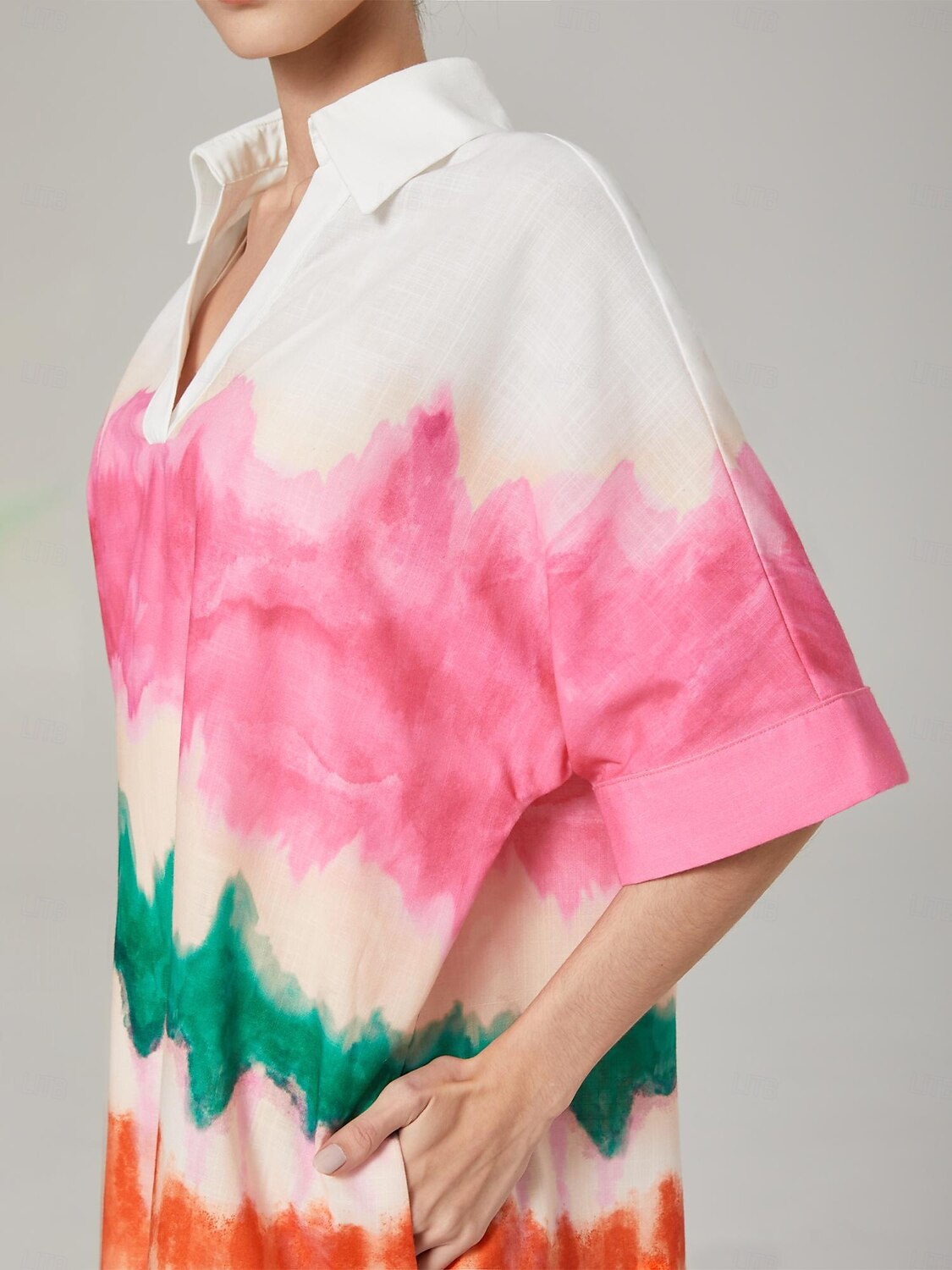 vestido camisa estampado com gradiente de cor de 2025 por $23.59 –P6