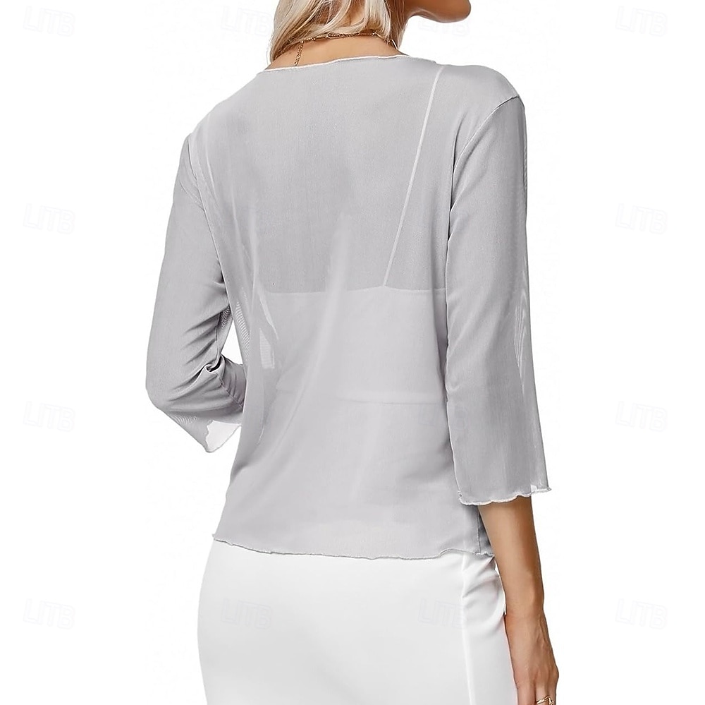 Damesomslag Elegant 3/4 mouw Chiffon Bruiloftsomslagen Met Pure Kleur Voor Feest Lente zomer 2025 - $19.49 –P19