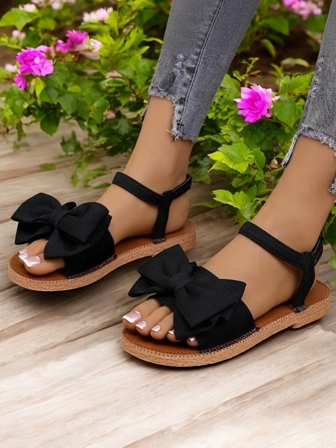 Sandalias con lazo verde claro para mujer: elegantes sandalias planas de punta abierta con correa en el tobillo para verano, salidas informales y ropa de playa. 2026 - $19.99 –P3